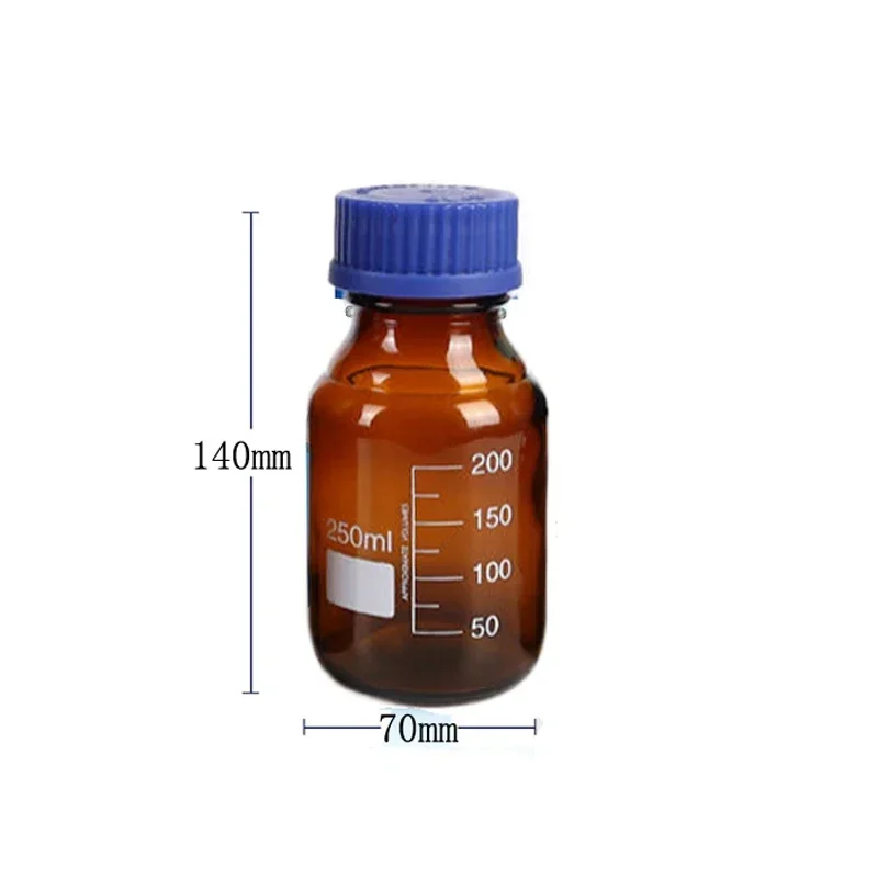 Botellas de almacenamiento de medios de vidrio redondas graduadas, color marrón/transparente, 25-1000ml, con tapas de tornillo GL45 azules para líquidos reactivos de agua de laboratorio, 1 Uds.: Borgoña
