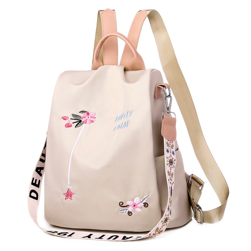 Sommer Multifunktionale Anti-diebstahl Rucksäcke Oxford Tuch Schulter Taschen für Jugendliche Mädchen Große Kapazität Reise Schule Tasche: Stickerei-khaki