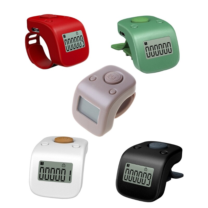 Digital genopladelig 6 cifret tæller buddha perler bøn klikker 6 kanals lcd finger ring hånd tally tæller