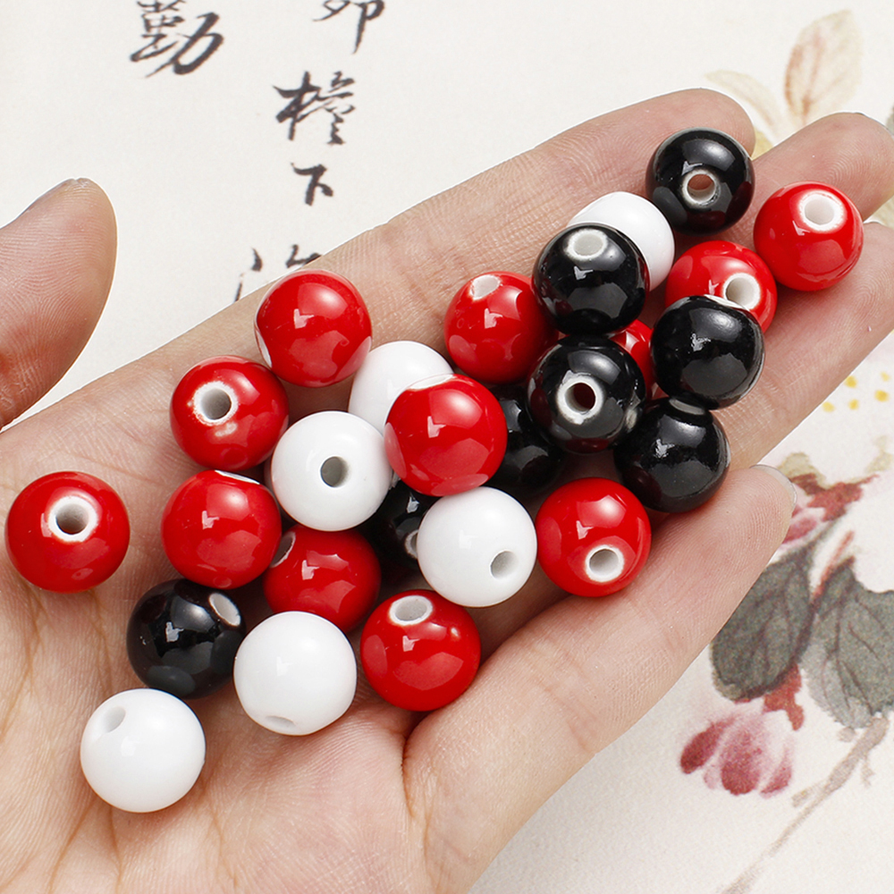 6/8/10/14mm Round Ceramic Beads 20-100Pcs Red Black Ceramic Loose Spacer Beads For DIY Necklace Bracelet Earrings Jewelry Making