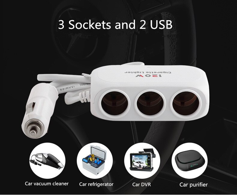 Universele Auto 3 Sockets 120 W 5 V Auto Sigarettenaansteker Splitter 2 Usb-poorten Charger Adapter