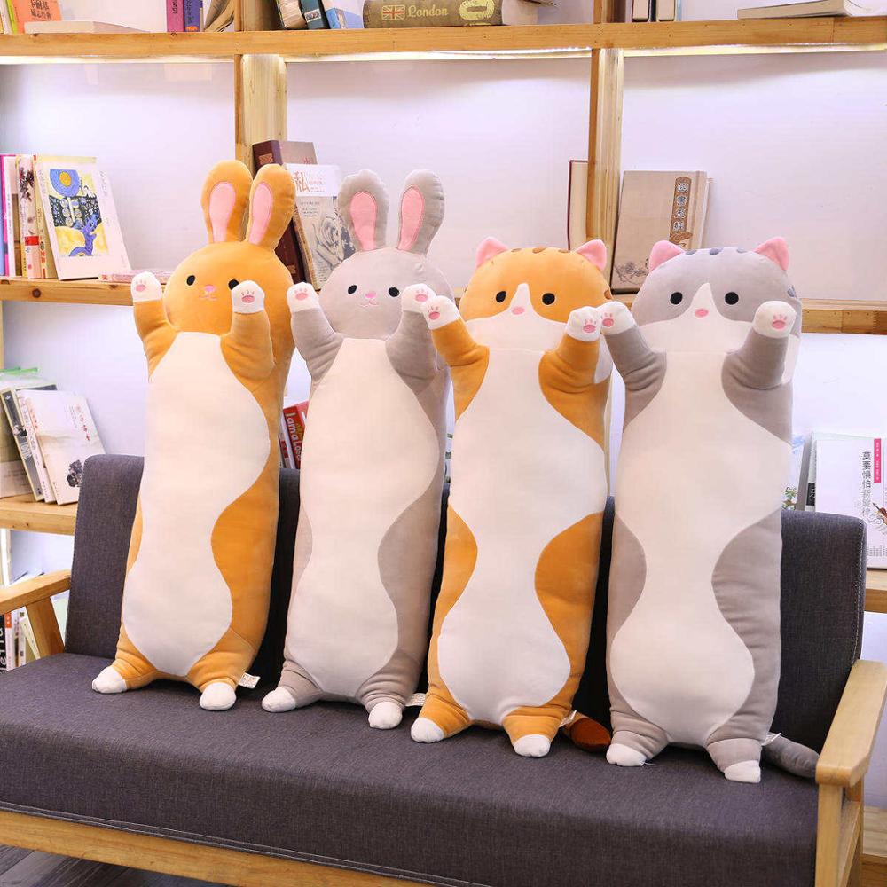 Peluche animaux de dessin animé | Lapin Long et doux, chat chaton jambes, oreiller compagnon de couchage, jouets traversin marron gris 70/90/110cm