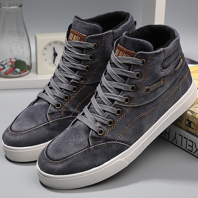Shoes men casual wear resistant shoes denim high top sneakers for boys lace-up