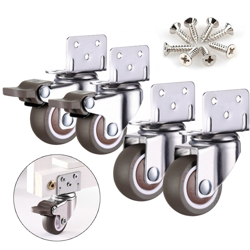 4Pcs Meubelwielen Wielen Zachte Rubber Roller Met Rem Mute Swivel Wielen Voor Moving Meubels Stoel Trolley Baby Wieg bed