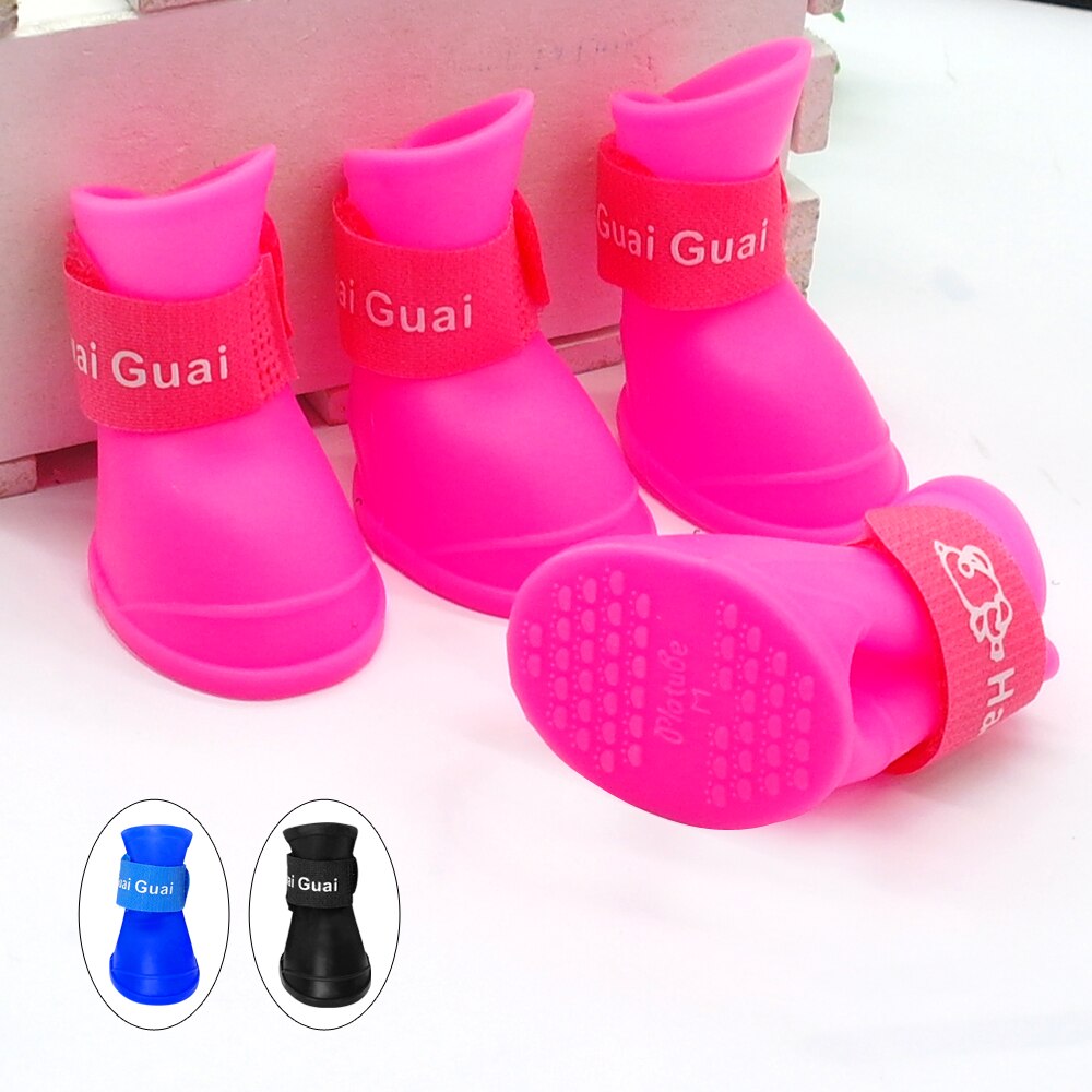 4 stks Waterdichte Hond Schoenen Zomer Anti-slip Rubber Regen Laarzen Beschermende Voor Kleine Katten Honden Snoep Kleur puppy Sokken Booties