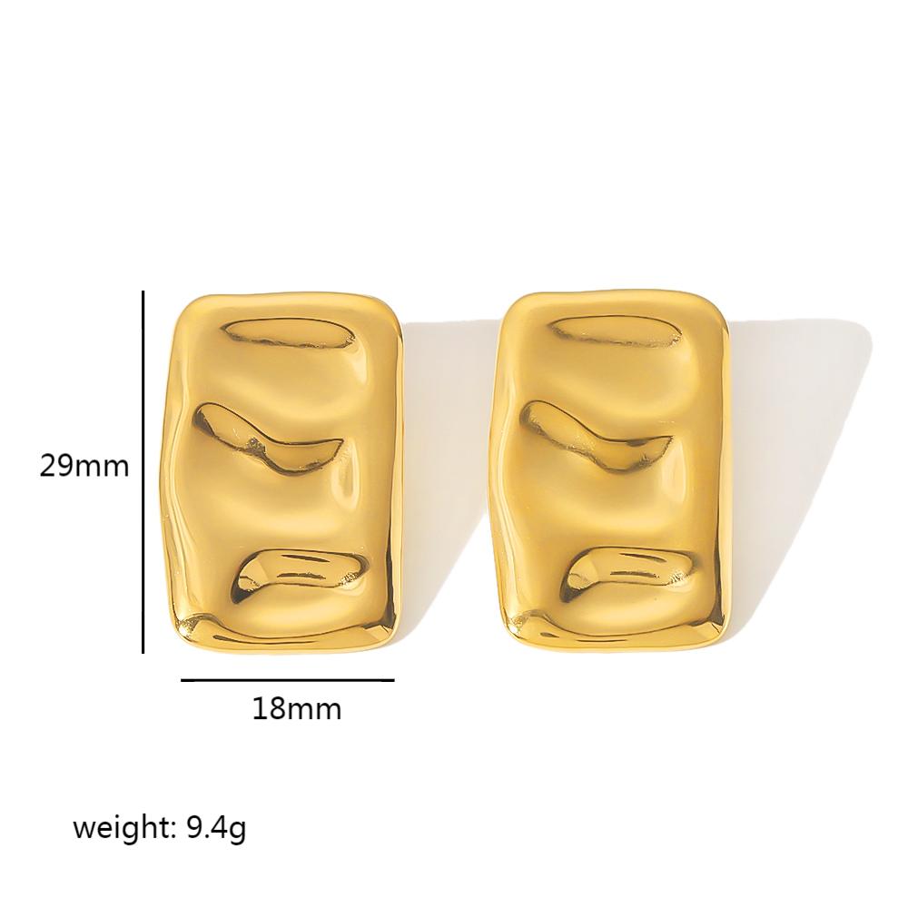 Pendientes de acero inoxidable para mujer, aretes rectangulares llamativos Vintage, aretes grandes y gruesos, joyería para uso diario: Color amarillo dorado claro