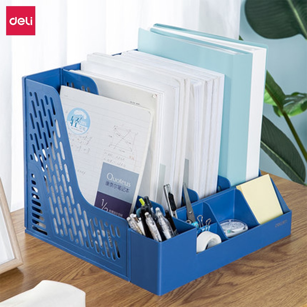 Deli Thickened Folder Storage Box File Rack Multi-layer Vertical Book Shelf Book Stand Desktop Office Supplies File Frame Basket