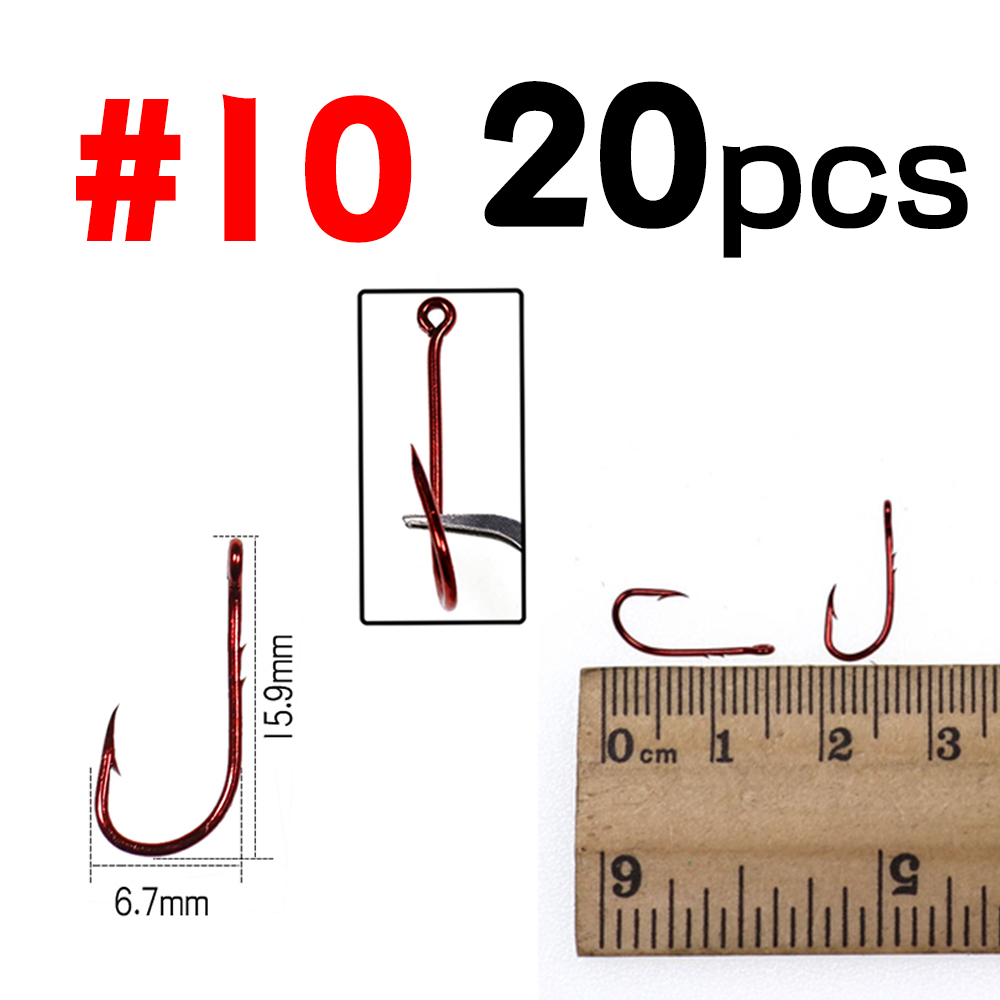 Elllv 20PCS Red Baitholder Fishing Hook Offset Narrow Bait Hook #14 - 5/0 Double Barbs High Carbon Steel Fish Hooks: 20pcs size 10