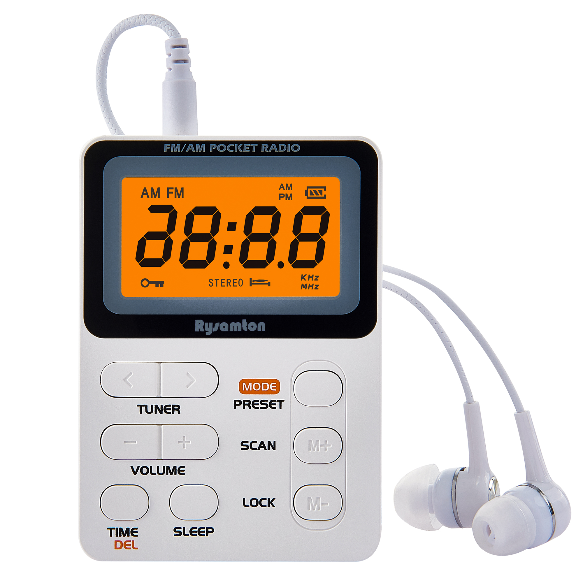 Rysamton-Radio portátil AM/FM, dispositivo de bolsillo con batería recargable, mejor recepción, pantallas digitales grandes, auriculares incluidos