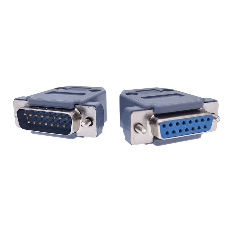 Connecteur DB15 à 2 rangées, trou/broche femelle mâle, adaptateur de prise, en laiton argenté doré, D SUB DP15 + coque en plastique