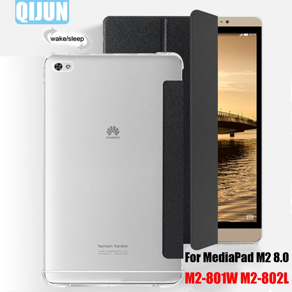 Funda de tableta para Huawei MediaPad M2 8,0 Smart sleep wake, funda protectora completa de tres pliegues, bolsa con soporte para M2-801W y M2-802L