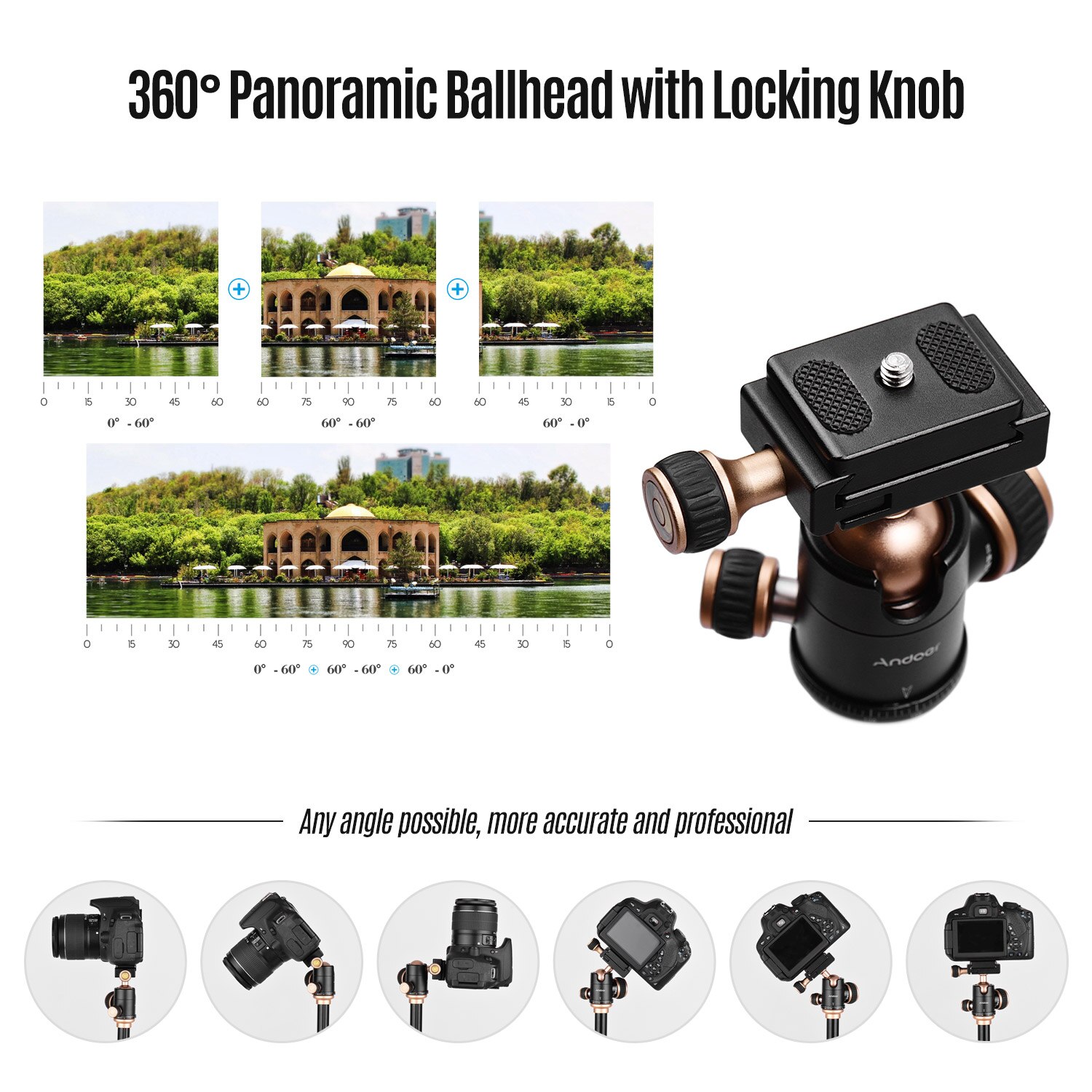 Andoer Q160SA Treppiedi di Macchina Fotografica Completa Treppiedi con Ballhead Panoramica Livella a Bolla Regolabile in Altezza Treppiede Portatile Da Viaggio