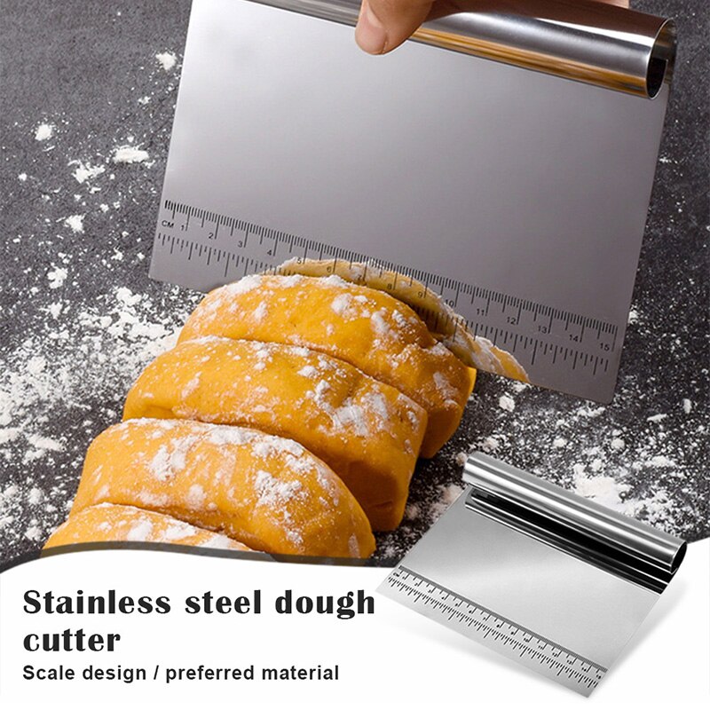 Stainless Steel Bowl Scraper Chopper Kitchen Food Scraper Icing Smoother Blade with Measuring Scale for Dough Cake Pizza