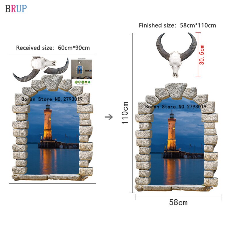 Creativas pegatinas 3D de faros, decoración artística para ventana, Paisaje del mar para el hogar, decoración de PVC de vinilo para la habitación, papel de pared europeo extraíble