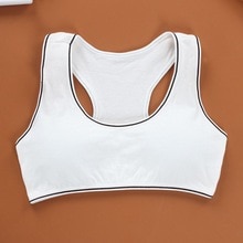 Junior Girl Wide Strap Racerback Sport Training Bra Solid Color Striped Trim Underwear Wireless Padded Bralette Casual Yoga Vest