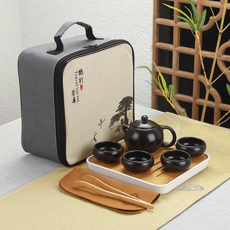 Kinesisk rejse kung fu te sæt keramisk bærbar matcha sæt tekande porcelæn teaset gaiwan te kopper tekande med rejsetaske: 2