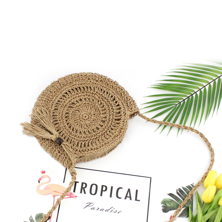 Rattan Woven Round Women Straw Bag Handbag Knit Summer Beach Bag Woman Shoulder Messenger Bag Tassel Khaki Beige Bags