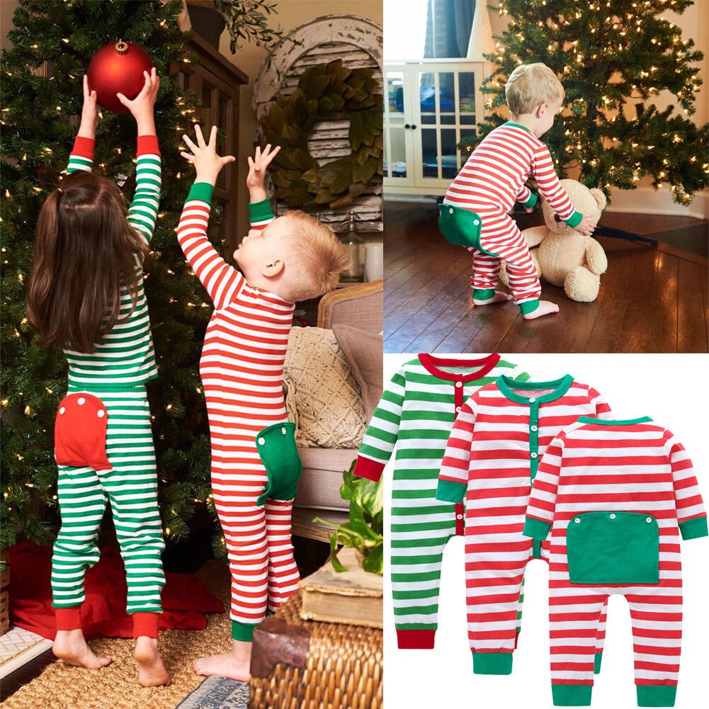 Pudcoco-vêtements pour bébé, pyjama, barboteuse à rayures, vêtements de maison chauds, -né, garçon, grillon, vêtements de nuit adaptés à noël,