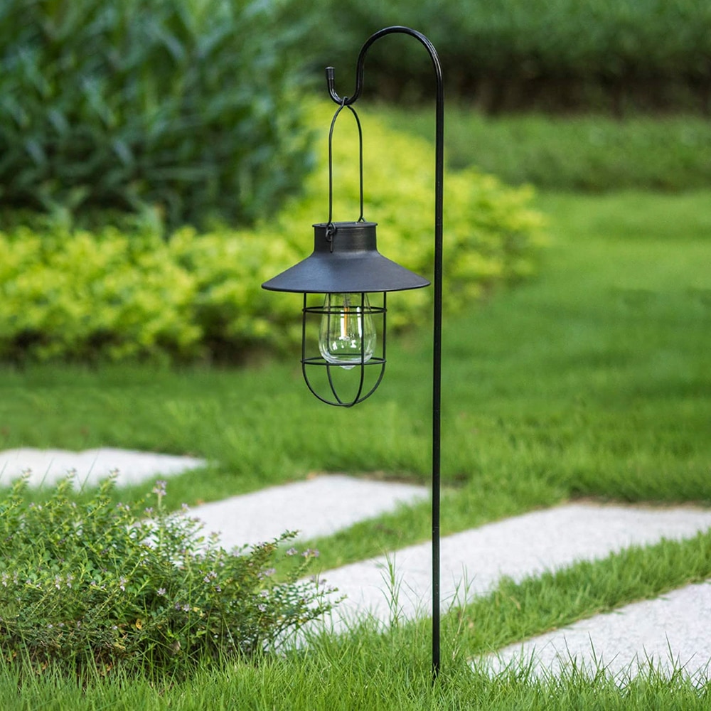 Solar Lantern Lamp Outdoor Hanging Waterproof Vintage Metal Solar Garden Lights with Tungsten Bulb Decorative for Patio 