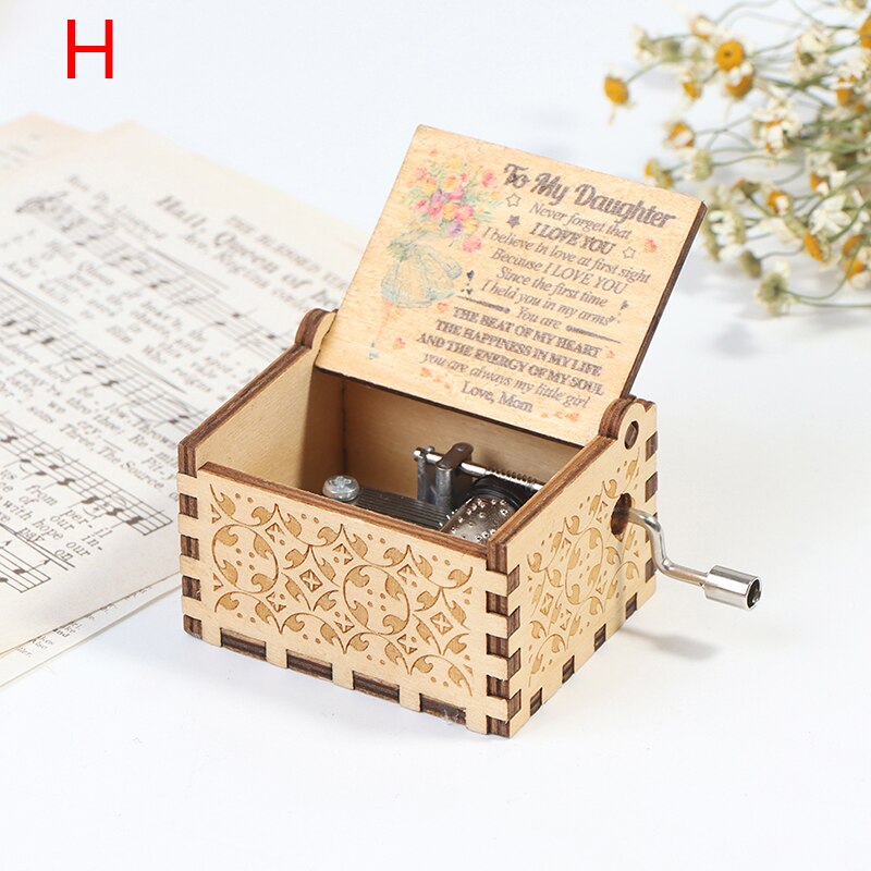 Wooden Hand Cranked Engraved Music Box Happy Birthday For Festival: H
