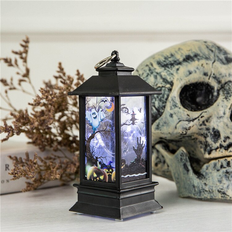 Halloween Vintage ▾ Zucca Luce Quadrato Simulato Fiamma Lampada Decorativa portato Lanterna Lanterna Appesa Rifornimenti Del Partito sbarra arredamento: rame filo Ghost