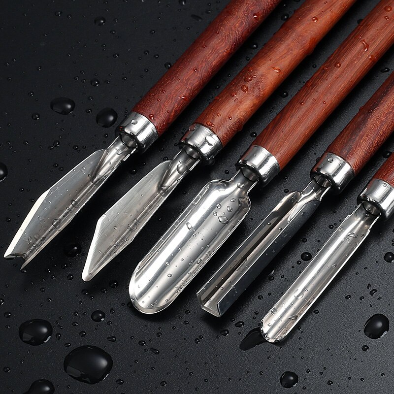 Gainscome kok udskærerkniv 11 stk sæt rustfrit stål u-formet v stikkekniv o pull udskæringskniv fri læderskede skarp