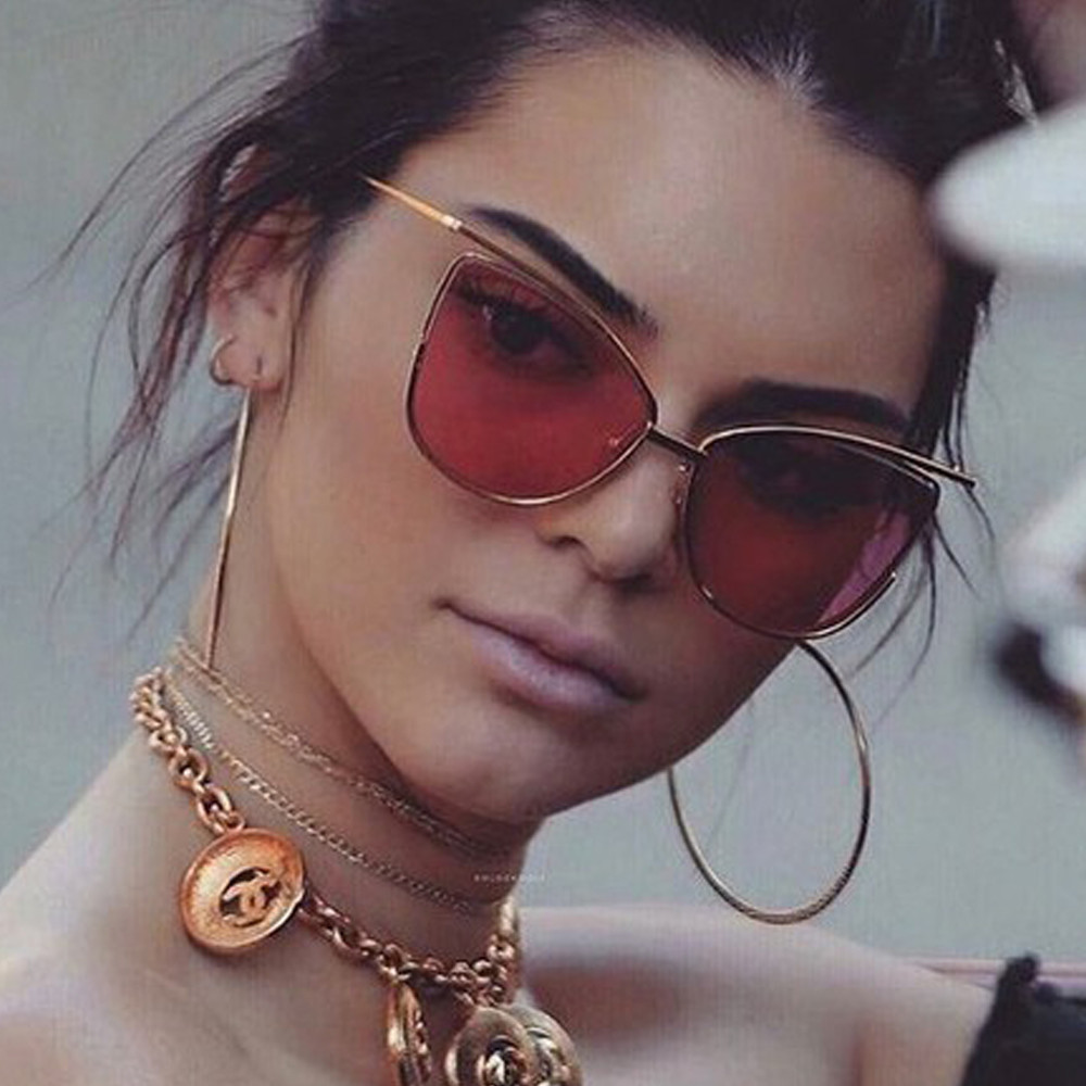 Brand cat eye red sunglasses ladies vintage shades tinted color lens women eyewear yellow sun glasses oculos uv400