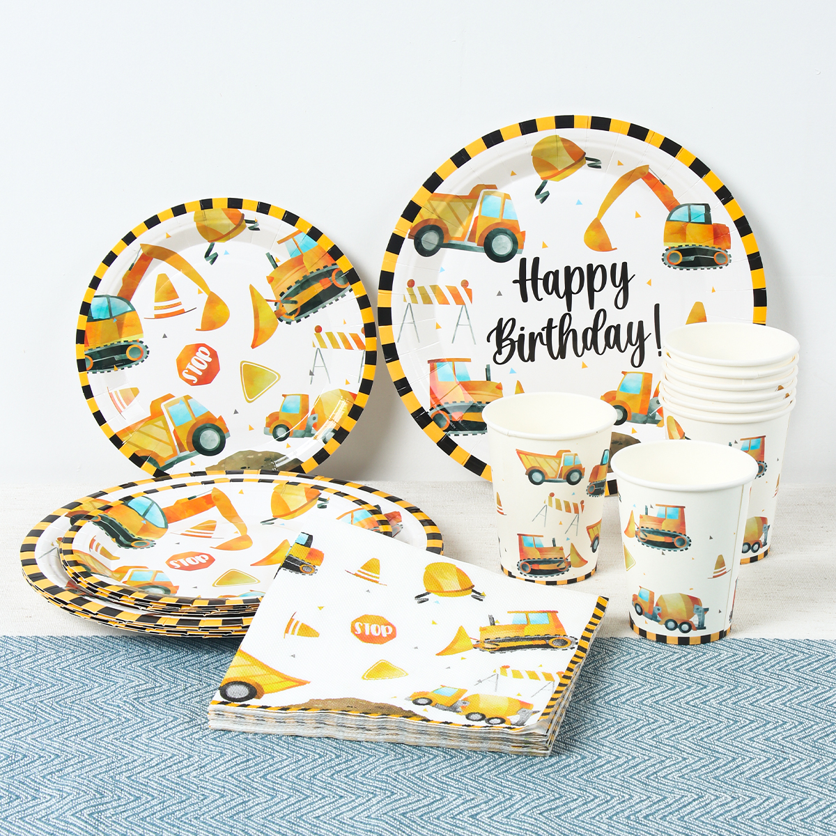 Construction Vehicle Party Disposable Tableware Birthday Party Decorations Kids Boys Engineering Truck Plate Cup Birtday Decor