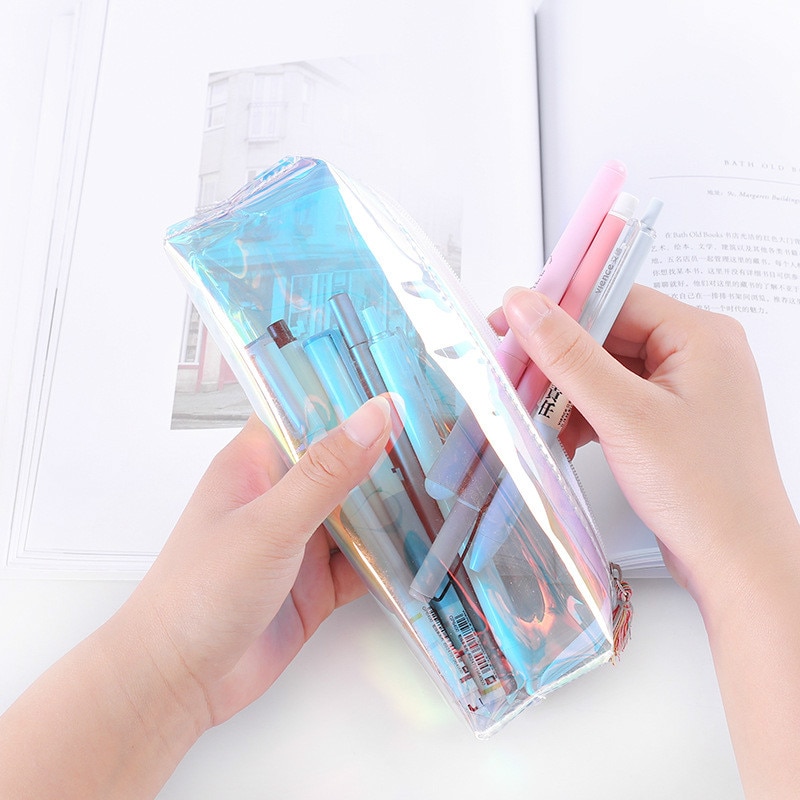 1pcs kawaii Simple transparent pencil box cute Pink pattern Office Student pencil boxs School Supplies Pen Box Astuccio Scuola