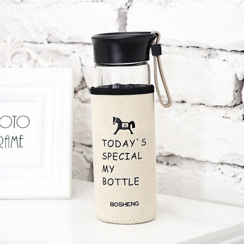Koreanische Glas Wasser Flasche Studenten Schule Trinken Flaschen Ich bin Freien Baumwolle Und Linie Tasse Hülse Tragetasche Tasche Sport Tasse LA78