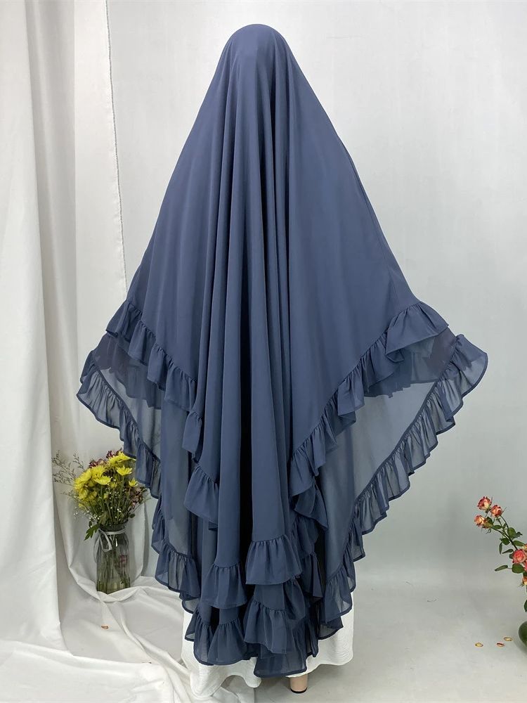 Ramadan solid khimar abaya dubai niqab turkiet arabisk muslim turban hijab islam bönekläder för kvinnor djellaba musulmans femme: Kungsblå