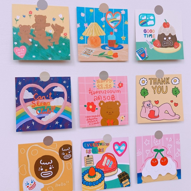 9 Sheets Kawaii Bear Card Double-sided Graph Lovely Cat Wall Decoration Poster Korean Photo Props Decorative Sticker