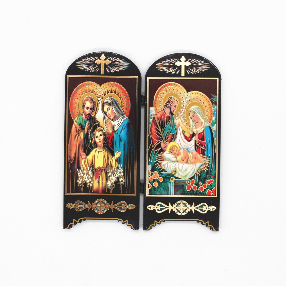 Ortodokse ikoner katolsk træ jesus jomfru maria dobbeltskærm ornamenter kristus kirkeredskaber religiøs figur: Mørk khaki