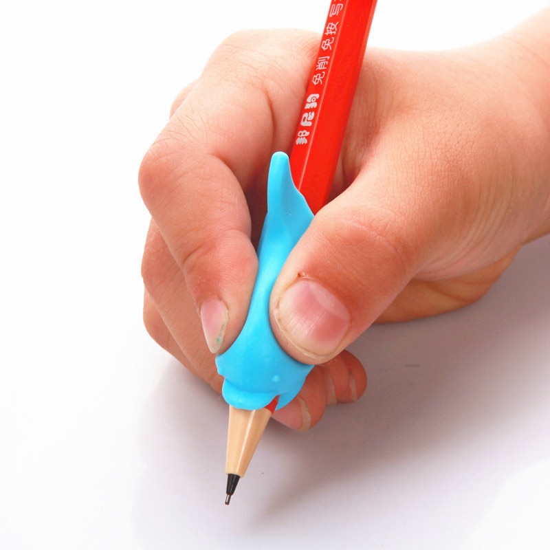 Lápiz de dibujo de pez delfín de silicona para niños, 5 uds., creatividad para niños, estudiantes, lápiz de escritura, protección, juguetes para dedos
