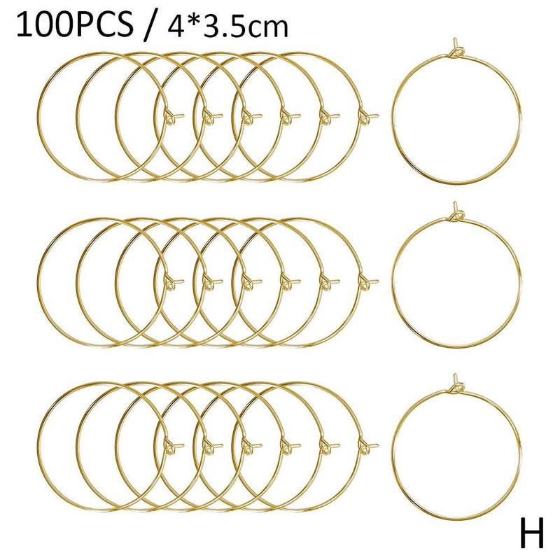 100pcs Champagne Wine Glasses Charm Rings Silver Metal Earrings Hoops Wire Drink Rings Labeling Circle Wine Party S4J5