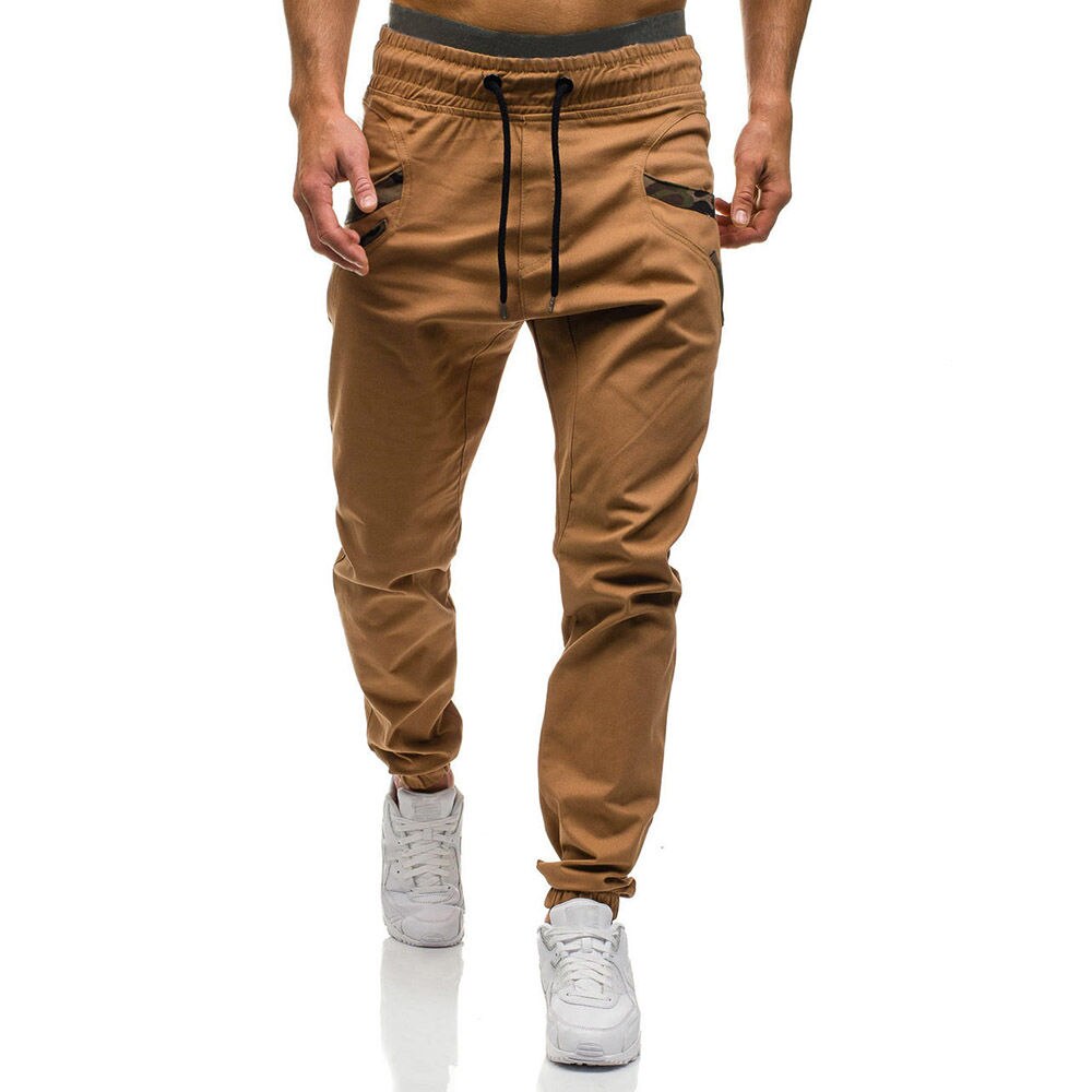 Joggingbroeken joggingbroeken heren losse pijpen casual trendy smalle broeken zak camouflage heren sport streetwear: Ik / Khaki