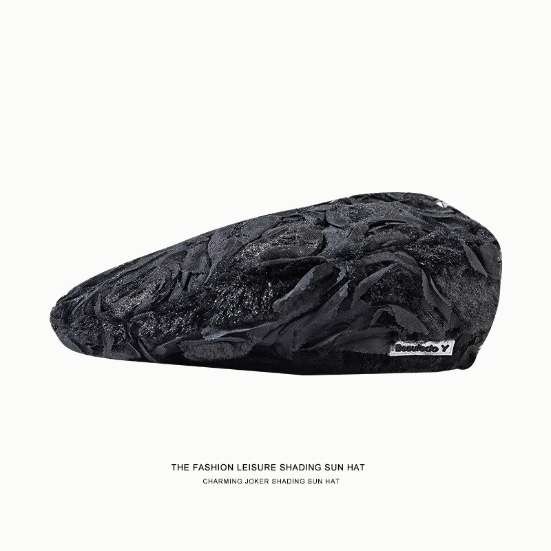 Boina de pelo de conejo para mujer, gorro de pintor negro, informal, para boda, Otoño e Invierno