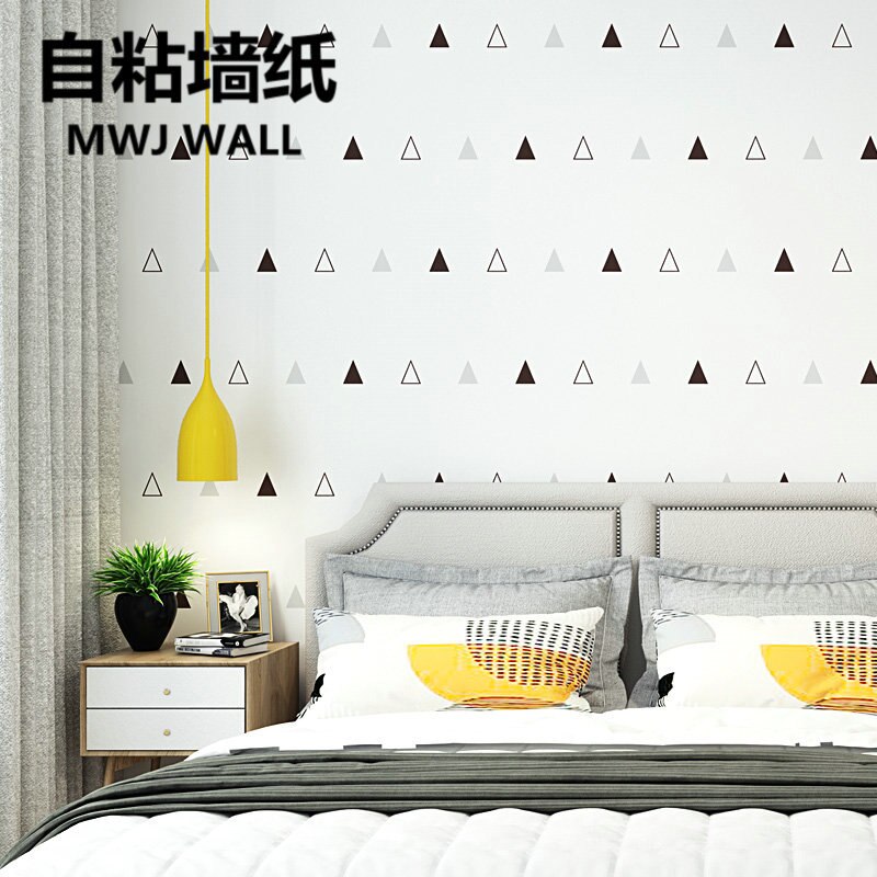 Nordic simple black and white cartoon simple self-adhesive waterproof PVC wallpaper bedroom dormitory wallpaper