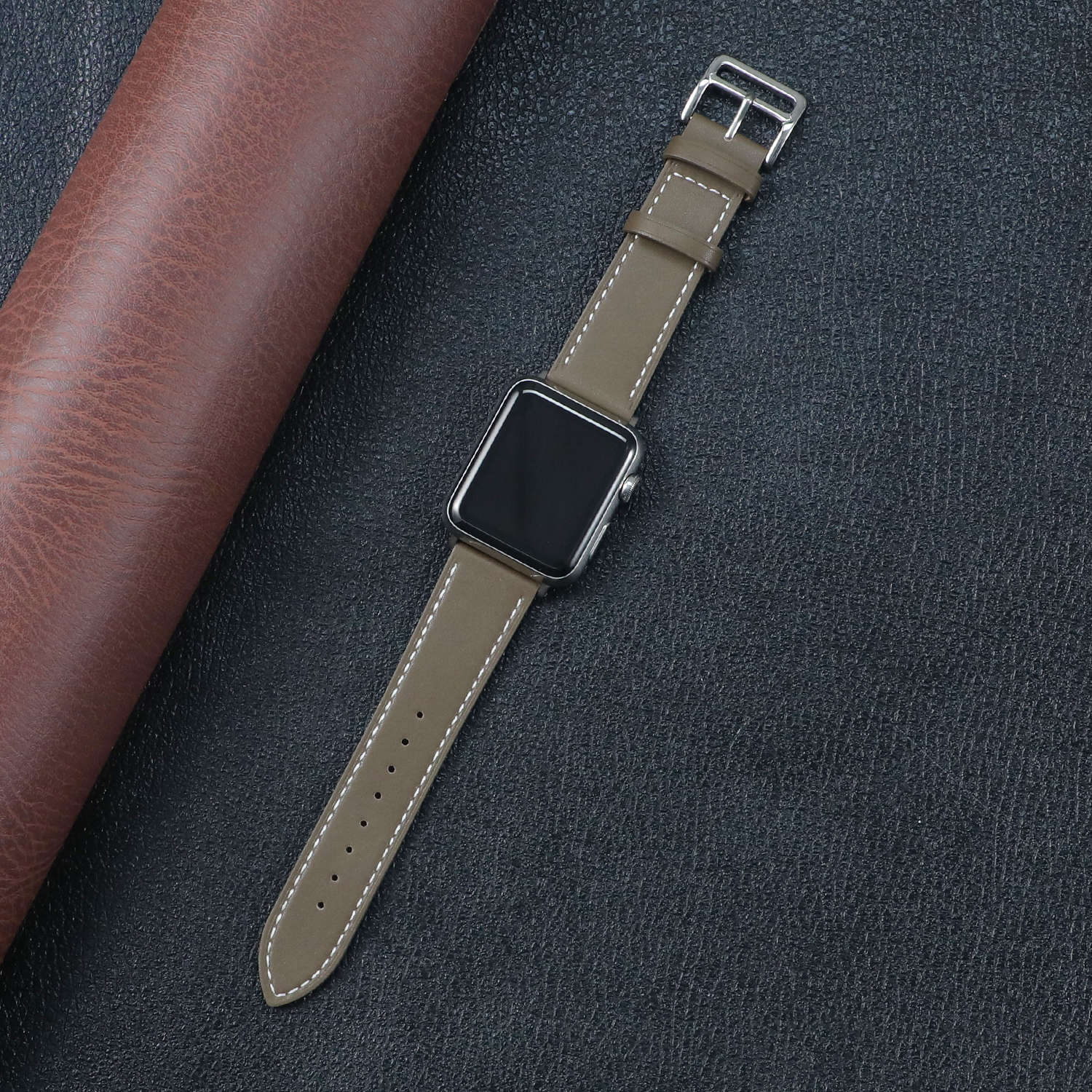 Leather band for Apple watch strap: Olive Flak / 22mm