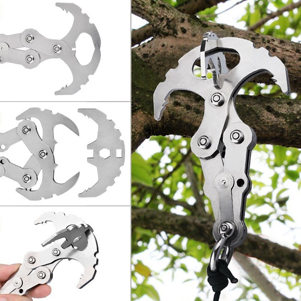 Rock Climbing Outdoor Stainless Steel Portable Grappling Hook Foldable Strong 2-in-1 Harness Gravity Hook Hiking Multifunctional