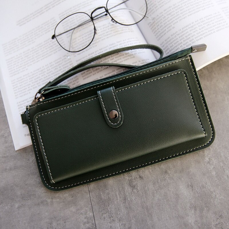 Woman Wallet Simple Zipper Purses Clutch For Women PU Leather Lady Purse Phone Pocket Card Holder Girls Carteras: Army Green