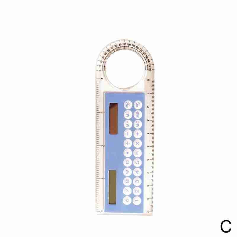 Mini Ultra-thin Straight Ruler With Solar Calculator Supplies Magnifier 10cm Office Calculator Multifunction School I7B8: light blue	