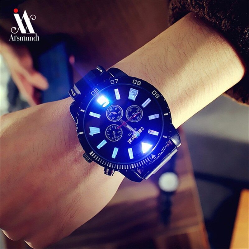 Men Watches 7 Color lights Led Glow Watch Men Sports Watches Silicone Band Watches luminous large dial relojes hombre