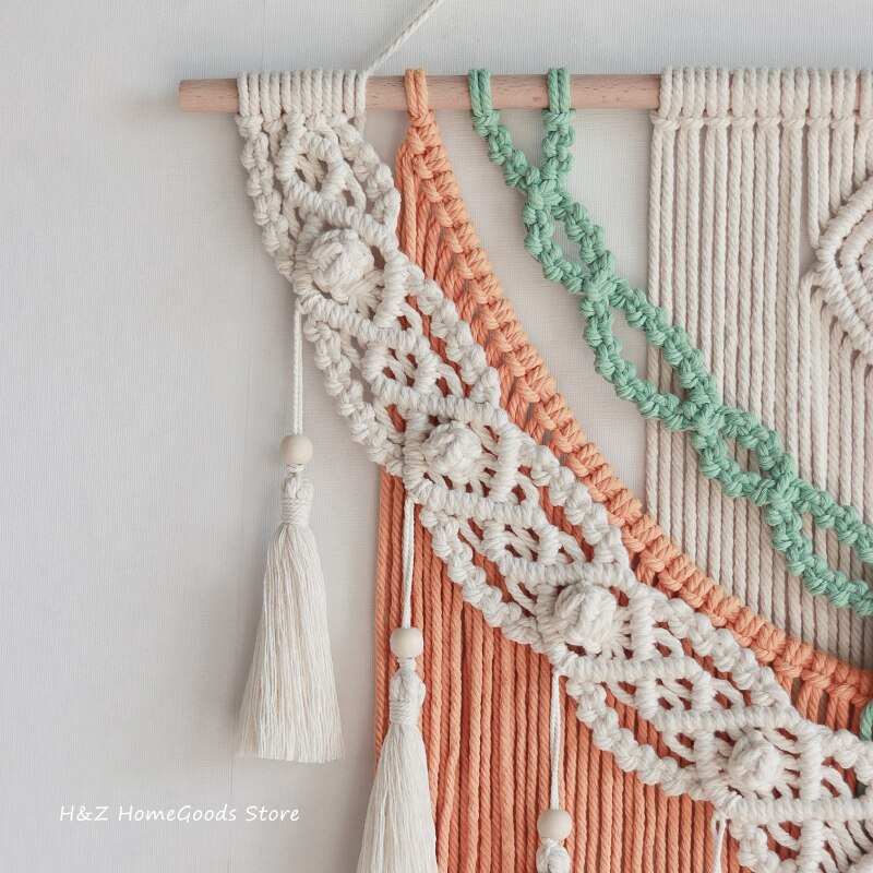 Handvävda färgmönster macrame vägghängande konst vävda bohemiska hantverk dekoration underbara gobelänger för hem sovrum 60*75cm