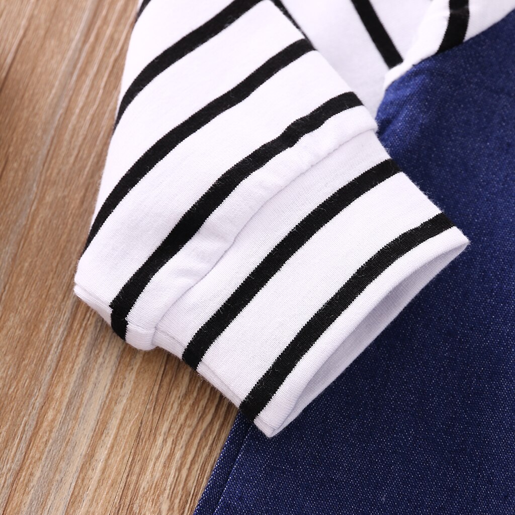 Infantile bébé fille garçon combinaison ample bébé bleu foncé rayure Patchwork manches longues col rond une-pièce barboteuse garçons 0-12 mois