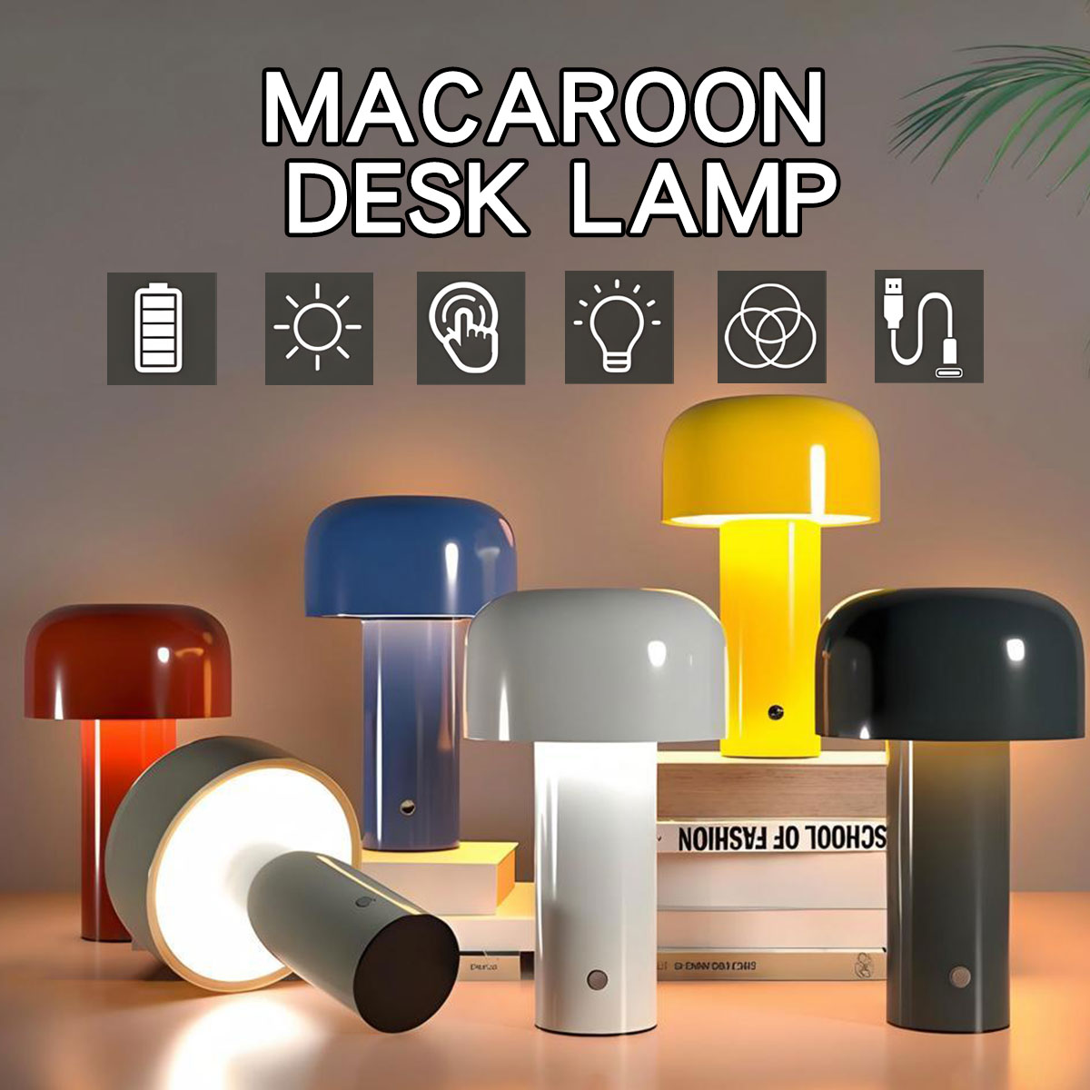 Italiaanse Paddestoel Tafellamp Draagbare Draadloze Touch Oplaadbare Nachtlamp USB Bureaulamp Desktop Decoratie Slaapkamer Nachtlampje