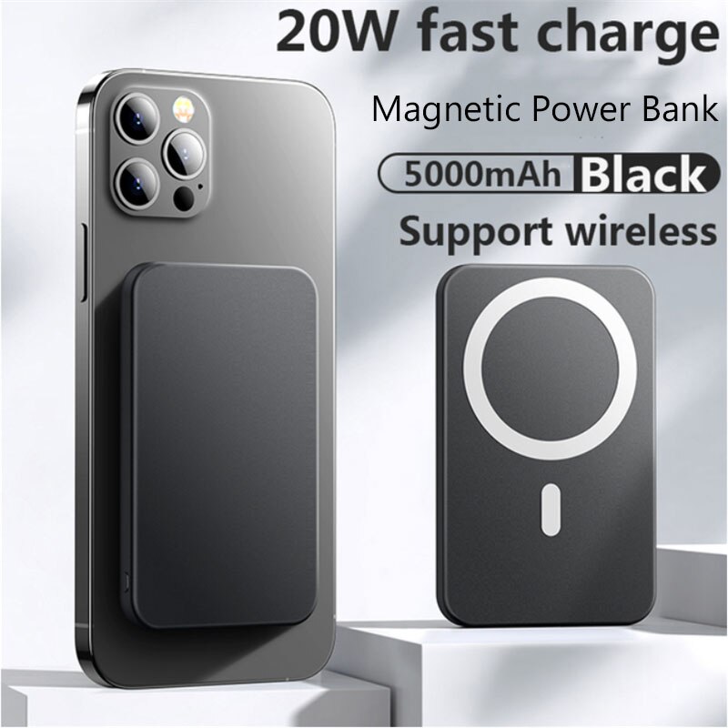 10000mAh Magnet For iPhone 12 12pro max 12mini Battery Pack Magnetic 15W Fast Wireless Power Bank Chargers External Battery: 5000mAh Black
