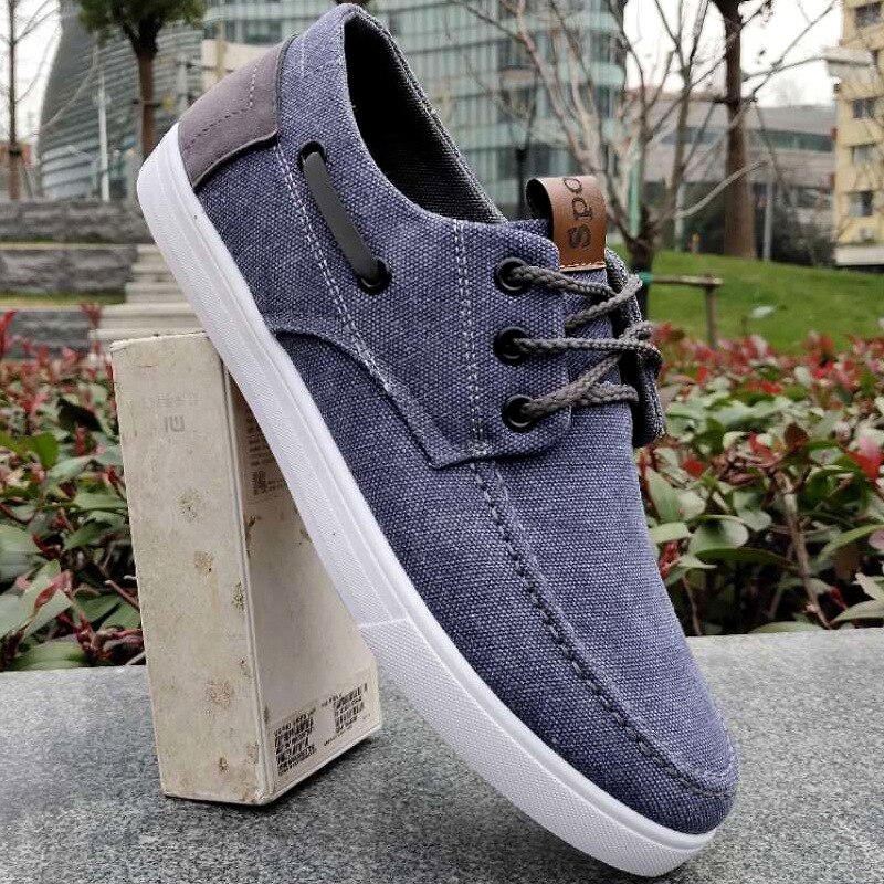 Herre senakers sko afslappet sportssko uden læder herre canvas trend fritidssko snøre afslappet sneakers herre sko jko: Blå / 6.5