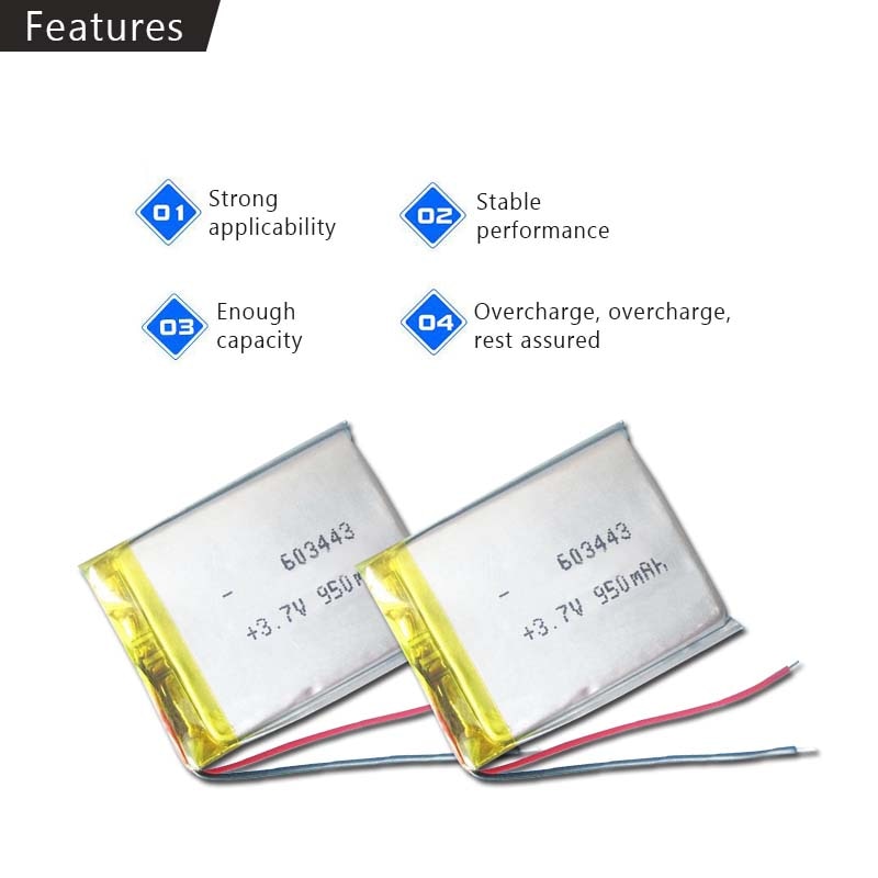 3.7V Lipo cells 603443 950mah Lithium Polymer Rechargeable Battery For MP3 MP4 GPS car recorder Bluetooth headset Toy batteries