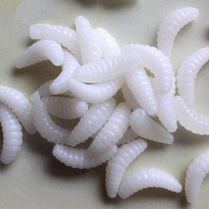 50/100 st 2cm maggot grub mjuka fiske bete krokar lukt maskar glöd räkor fisk beten parodi leksaker fiske mask leksak: E -50 st